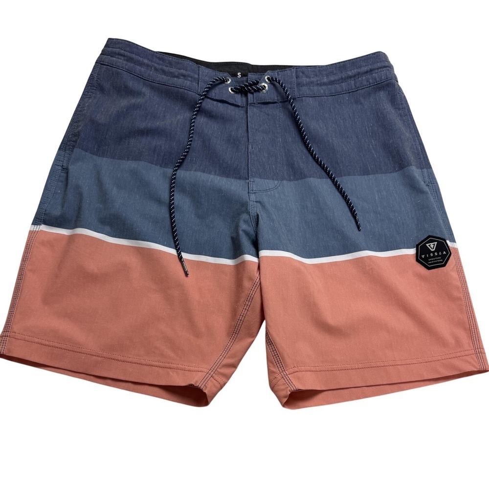 Vissla Boardshorts Mens Small Blue Coral Colorblock Upcycle Coconut Stretch